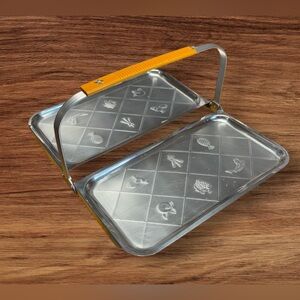 Chase Stainless Chrome Double Folding Serving Tray Bakelite MCM VTG